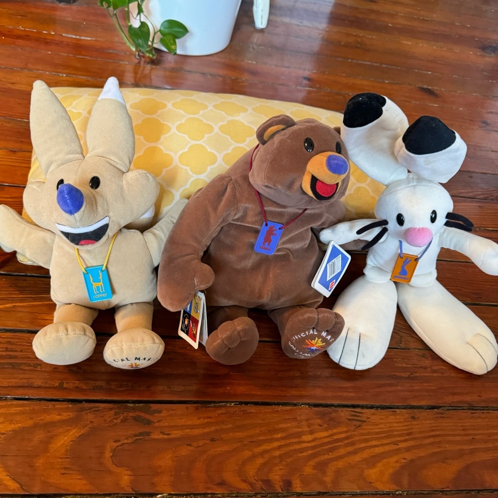 Retro 2002 Olympic Mascot Stuffed Animals Set Of 3 Copper Powder and Coal NWT